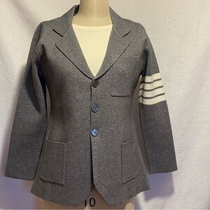 Gray Wool Men's Blazer with Striped Sleeve